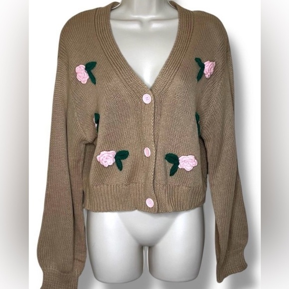 Love Tree Sweaters - Flower Cardigan Davi  By Love Tree, Precious Flower Detail, Size Small